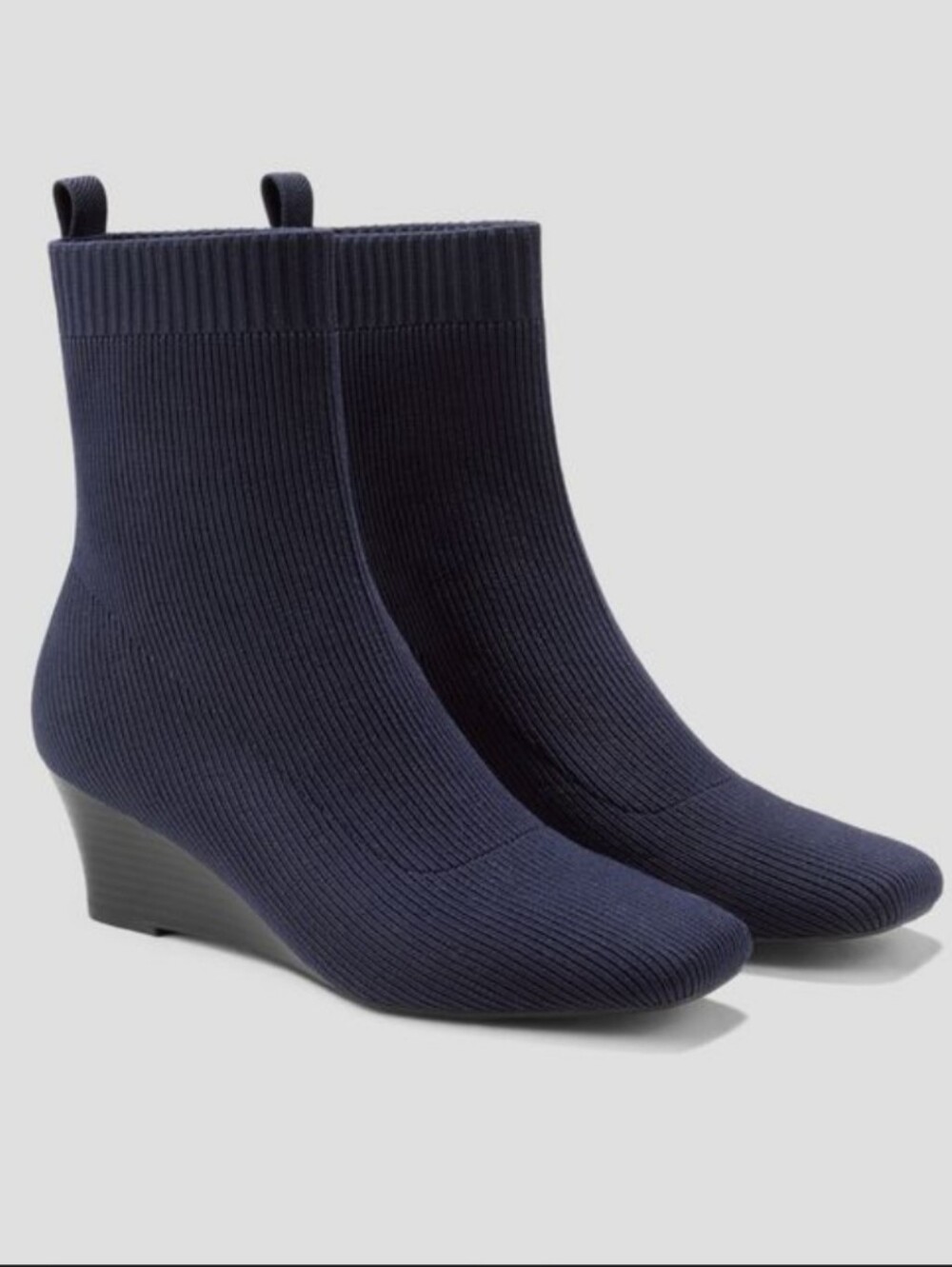 Vivaia Margot Square Toe Navy Ribbed  Knit Wedge Boots Nwob Size 42 (10.5)